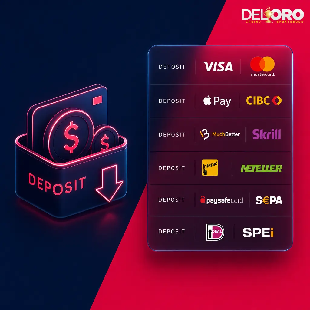Del Oro Casino cashier showing Canadian deposit methods, bonuses, and payment options