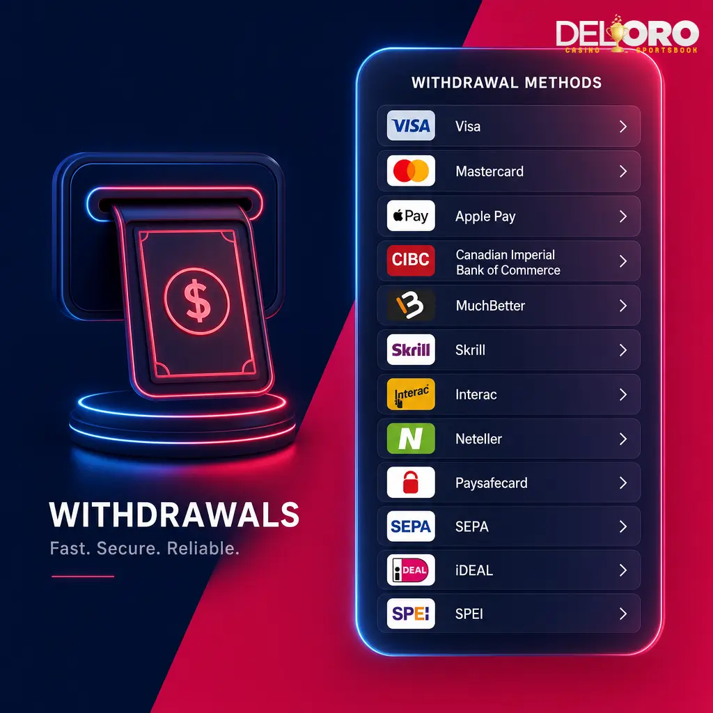 Del Oro Casino withdrawal methods with Visa, Mastercard, Interac, Skrill, Neteller and verification steps