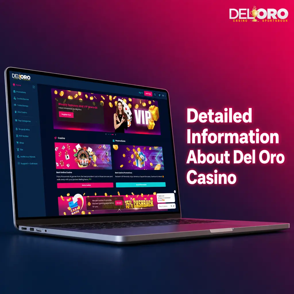Del Oro Casino platform overview with Canadian sports betting, casino games, apps, security, and licensing details