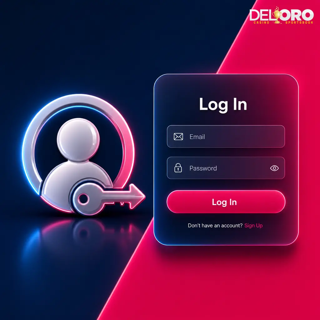 Del Oro Casino Canada login page for accessing balance, bonuses, bet slips, history and withdrawals