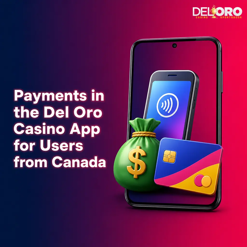Del Oro Casino app cashier showing Canadian payment options, deposits from CAD 10 and withdrawals from CAD 20