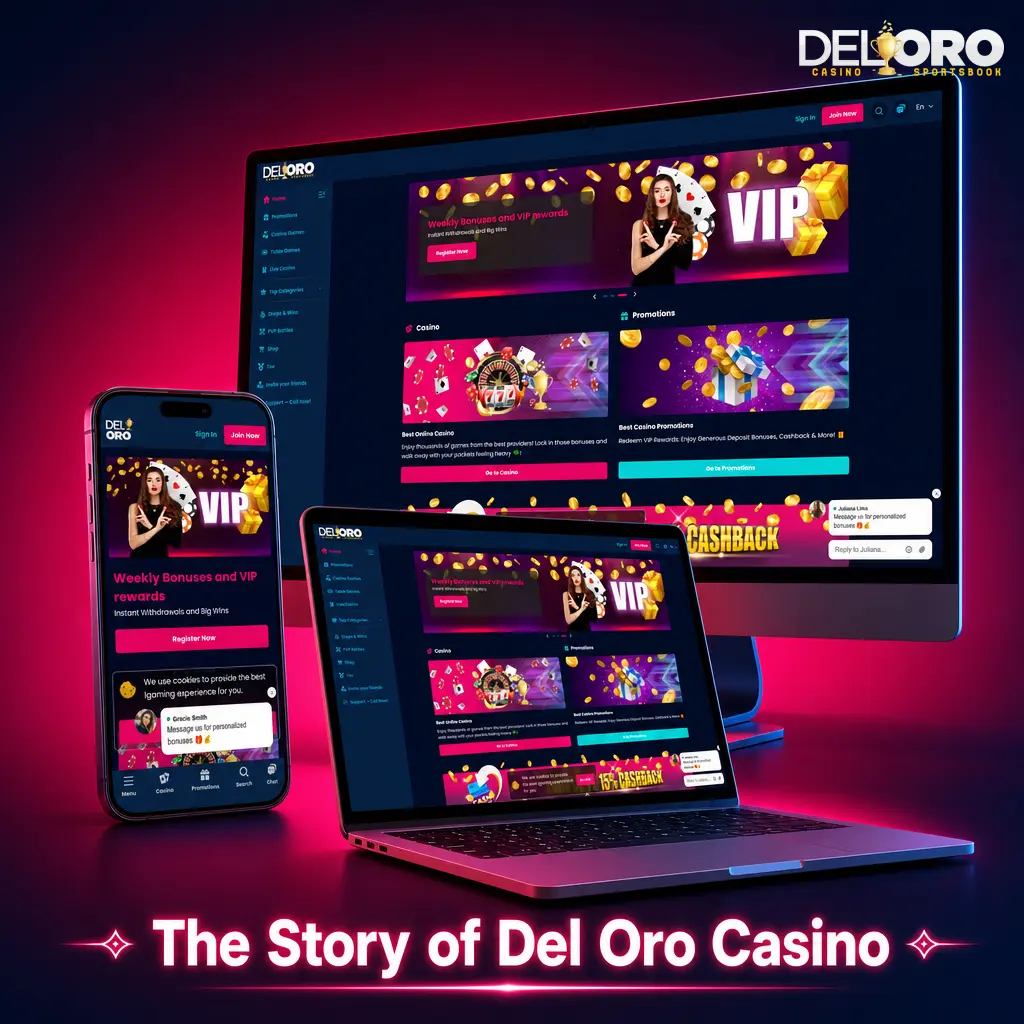 Del Oro Casino overview with sports betting, casino games, mobile play, bonuses, and secure online gambling