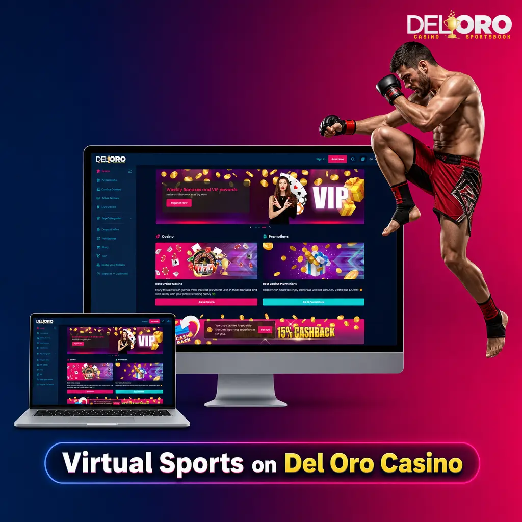 Virtual sports betting options on Del Oro Casino, including football, horse racing, basketball, tennis and greyhounds
